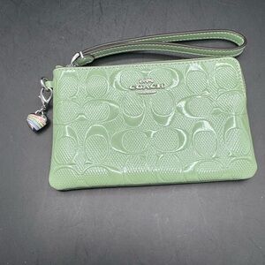 Coach Green Wristlet With Heart